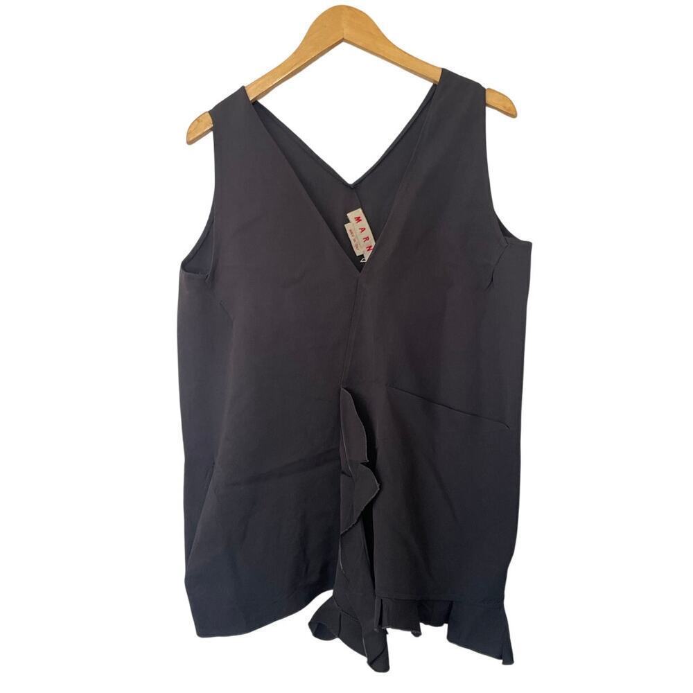 Marni Womens Navy Blue Asymmetrical Sleeveless Ruffle Top • Size 42 / US 6 ⬇️